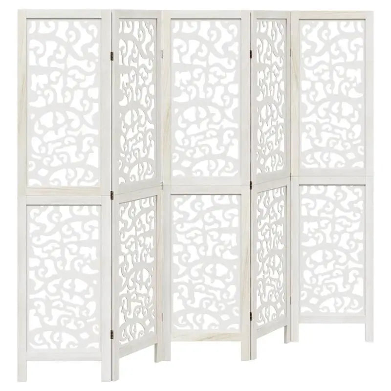 Paravent 5 Panneaux Bois Ajouré Arabesques Blanc Hauteur 160 cm