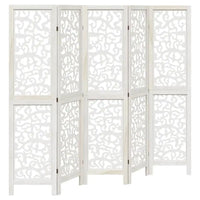 Paravent 5 Panneaux Bois Ajouré Arabesques Blanc Hauteur 160 cm