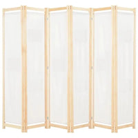 Paravent 6 Panneaux Tissu Crème Cadre Sapin Massif 240 x 170 cm