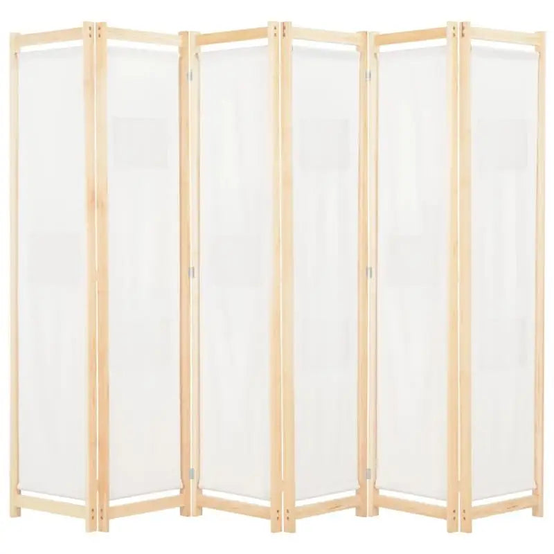 Paravent 6 Panneaux Tissu Crème Cadre Sapin Massif 240 x 170 cm