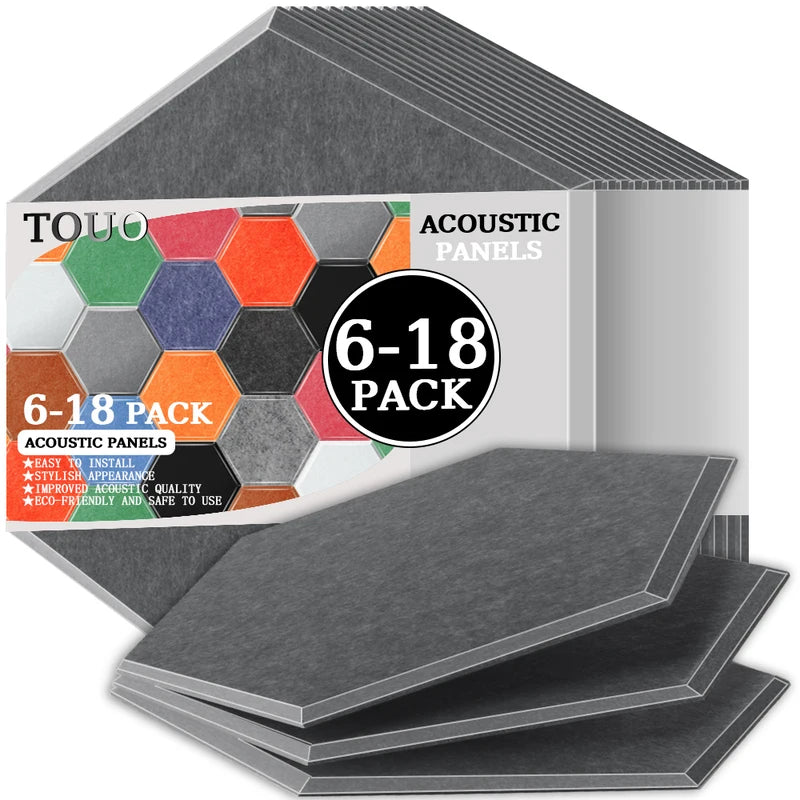 Panneau Acoustique Mural Hexagonal Polyester 6 à 18 Pièces 0,8 cm