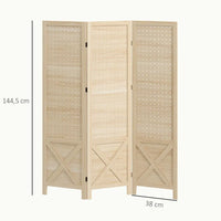 Paravent 3 Panneaux Perforés Bois Naturel 114 x 144,5 cm