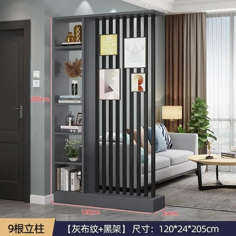 Étagère séparatrice de pièce à lames verticales blanc noir gris, dimensions structure grise, 9 lames noires, largeur 120 cm