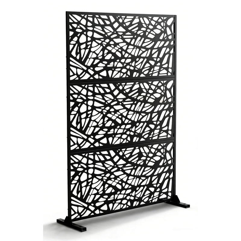 Paravent Extérieur Métal Noir 6 Motifs Autoportant 122 x 198 cm
