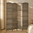 Paravent 4 Panneaux Tressé Gris Cadre Bois de Pin 180 x 180 cm