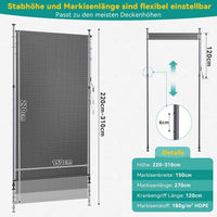 Paravent Rétractable Vertical HDPE Sans Perçage Gris ou Café 120 à 200 cm
