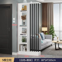 Étagère séparatrice de pièce à lames verticales blanc noir gris, dimensions structure blanche, 5 lames noires, largeur 80 cm