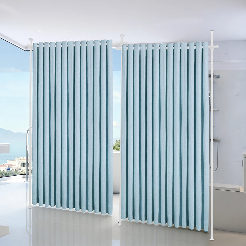 Support de rideau séparateur de pièce sans perçage blanc, dimensions 122 à 305 cm