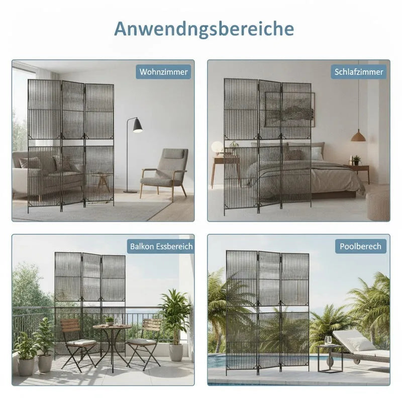 Paravent 5 Panneaux Polyrotin Gris Cadre Acier Intérieur Extérieur 180 cm