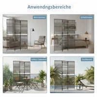 Paravent 5 Panneaux Polyrotin Gris Cadre Acier Intérieur Extérieur 180 cm