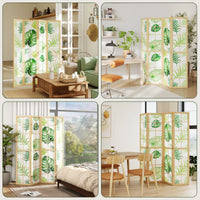 Paravent 4 Panneaux Imprimé Palmiers Tropicaux Cadre Bois de Pin 160 x 170 cm