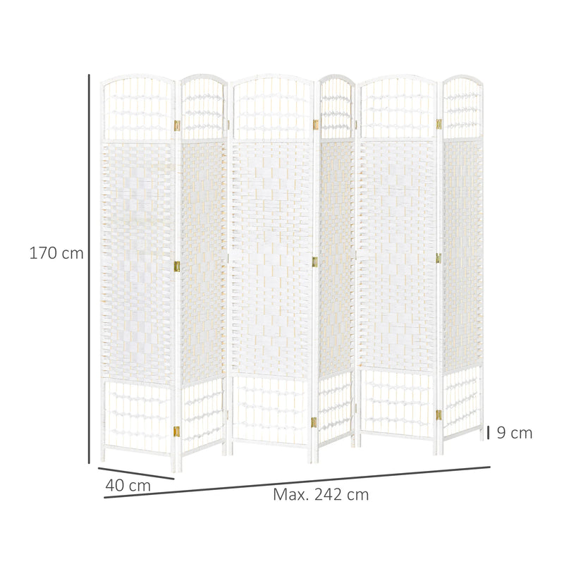Paravent 6 Panneaux Fibres de Papier Tressées Blanc 242 x 170 cm