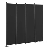 Paravent 4 Panneaux Tissu Noir Autoportant 228 x 172,5 cm