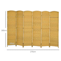 Paravent 6 Panneaux Tressé Polypropylène Cadre Bois Naturel 270 x 180 cm