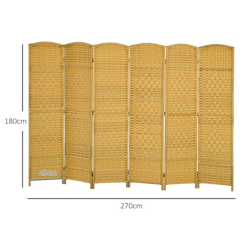 Paravent 6 Panneaux Tressé Polypropylène Cadre Bois Naturel 270 x 180 cm