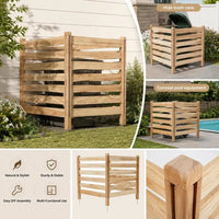Brise-vue bois massif cache-climatiseur 3 panneaux lattes naturel, pour un balcon