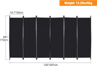 Paravent 6 Panneaux Tissu Noir Occultant 307 x 173 cm