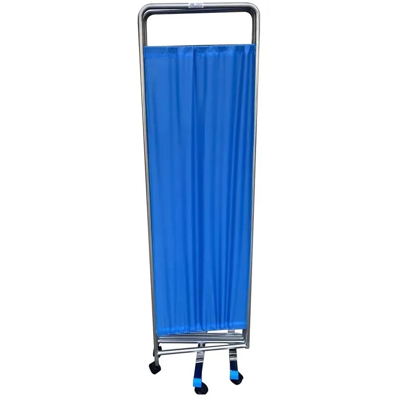 Paravent Médical 3 Panneaux Acier Inoxydable sur Roulettes Bleu