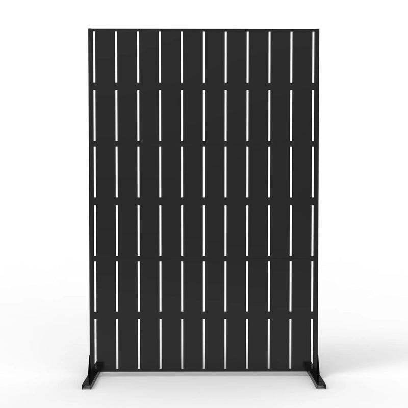 Paravent Extérieur Métal Ajouré Noir Blanc Bois 120 x 183 cm