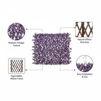 Brise-Vue Extensible Feuillage Artificiel Violet Cadre Saule 180 x 90 cm