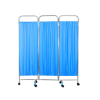 Paravent Médical 3 Panneaux Acier Inoxydable sur Roulettes Bleu