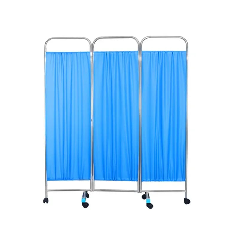 Paravent Médical 3 Panneaux Acier Inoxydable sur Roulettes Bleu