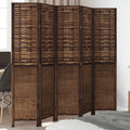 Paravent 5 Panneaux Bois Tressé Brun Foncé 180 cm