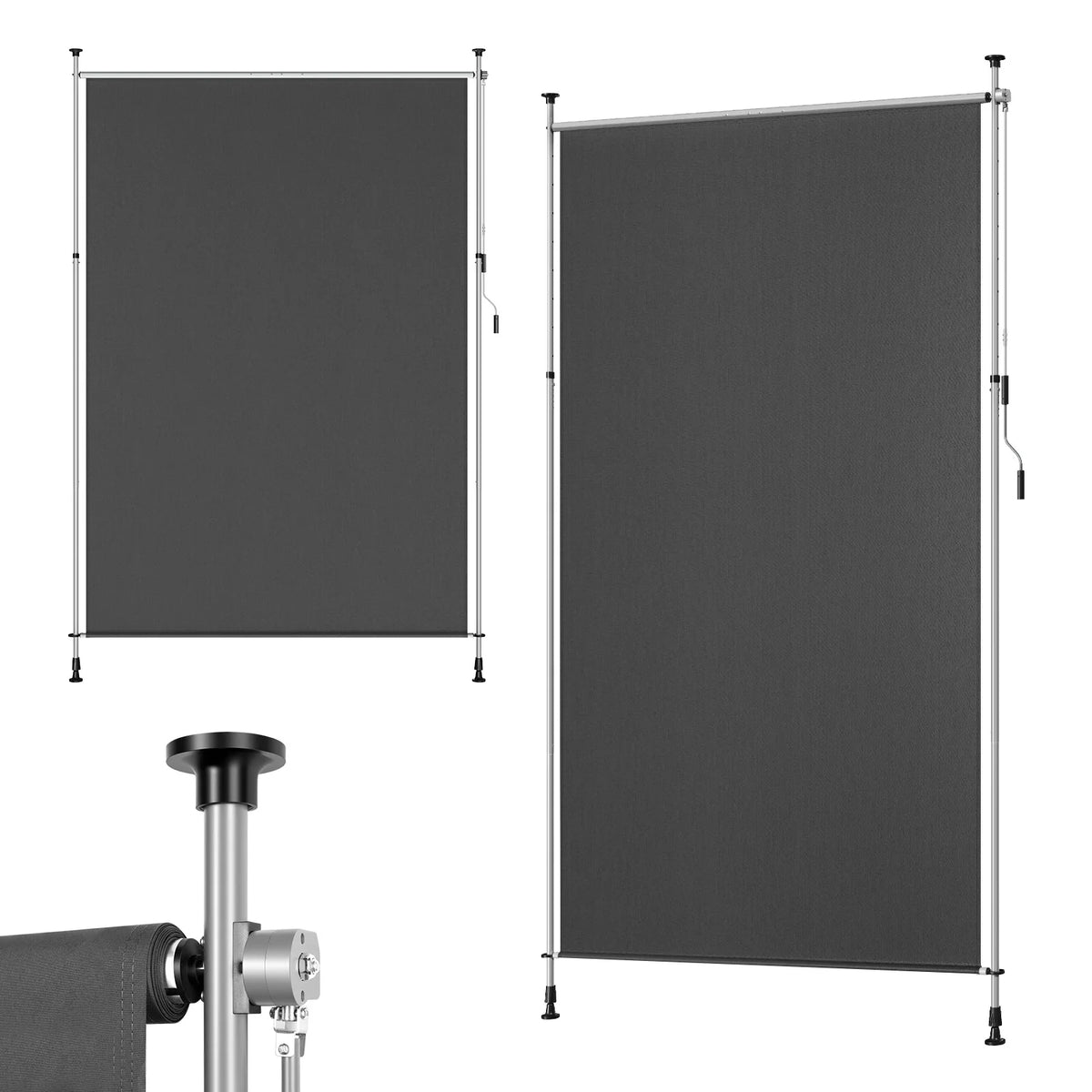 Paravent Rétractable Vertical Sans Perçage Gris 200 x 220-310 cm