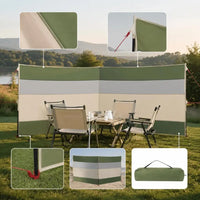 Paravent de camping polyester vert et crème, dimensions 340 x 130 cm