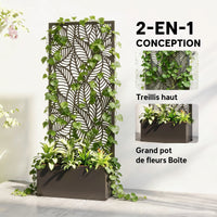 Jardinière métal avec treillis motif feuilles anthracite, pour préserver son intimité dehors