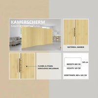 Paravent pliable bambou beige clair à charnières, pour un coin bureau