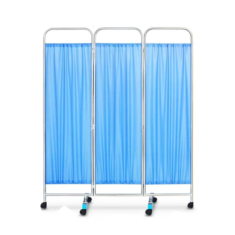 Paravent Médical 3 Panneaux Acier Inoxydable sur Roulettes Bleu