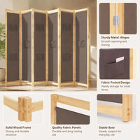 Paravent 6 Panneaux Bois et Tissu Marron 240 x 170 cm