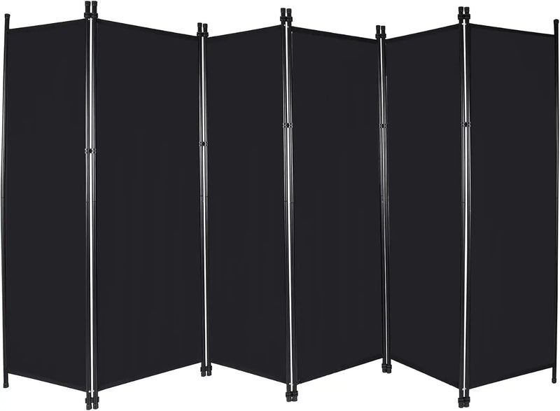 Paravent 6 Panneaux Tissu Noir Occultant 307 x 173 cm