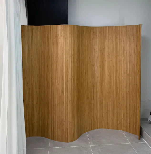 Paravent ondulé souple en lames de bois 4 couleurs, coloris naturel