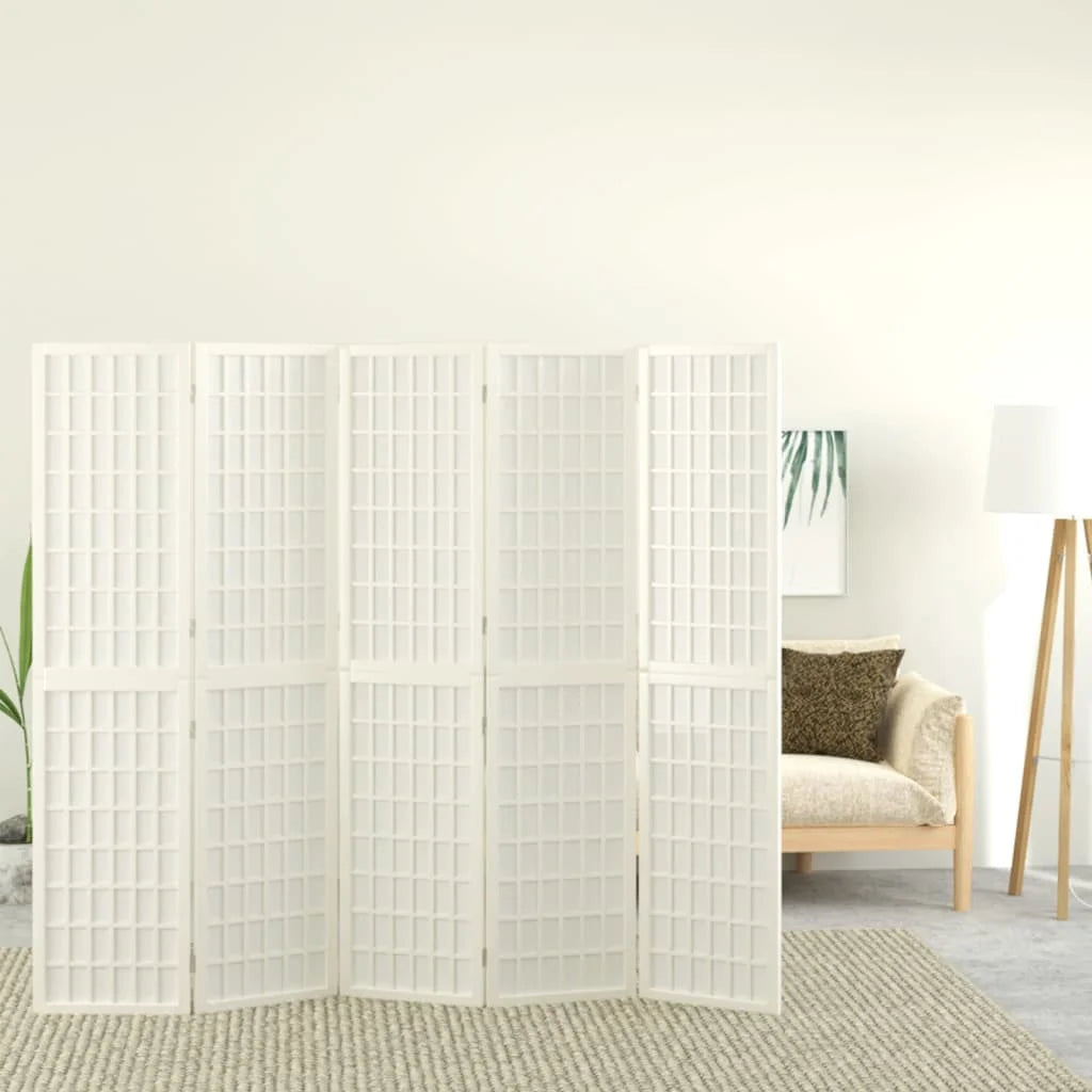Paravent Japonais 5 Panneaux Papier de Riz Blanc 200 x 170 cm