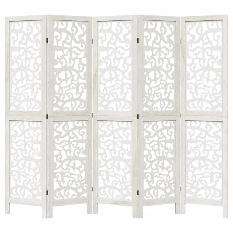 Paravent 5 Panneaux Bois Ajouré Arabesques Blanc Hauteur 160 cm