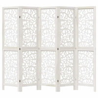 Paravent 5 Panneaux Bois Ajouré Arabesques Blanc Hauteur 160 cm
