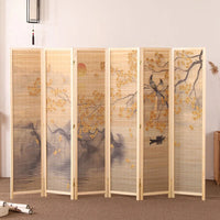 Paravent chinois 6 panneaux bambou paysage encre naturel