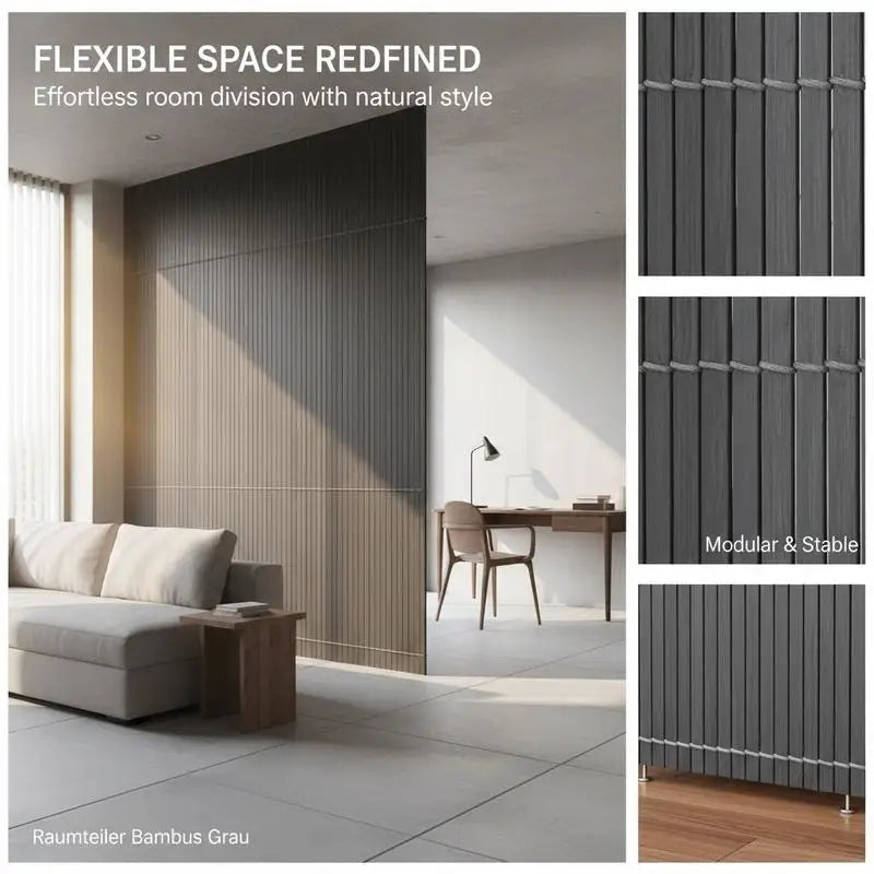 Paravent bambou gris anthracite enroulable, pour un salon