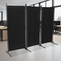 Paravent 3 panneaux tissu Oxford noir, pour un salon