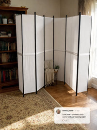 Paravent 6 Panneaux Autoportant Tissu Blanc 300 x 220 cm