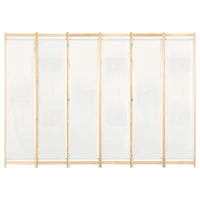 Paravent 6 Panneaux Tissu Crème Cadre Sapin Massif 240 x 170 cm