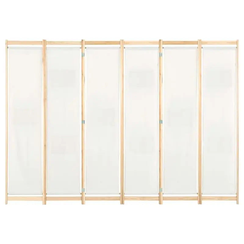 Paravent 6 Panneaux Tissu Crème Cadre Sapin Massif 240 x 170 cm