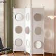 Paravent 3 Panneaux Disques Pivotants sur Roulettes Bois 129 x 185 cm
