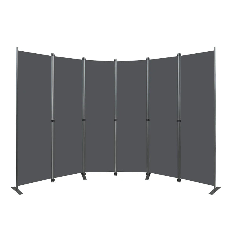 Paravent 6 Panneaux Gris Cadre Acier Autoportant 304 x 180 cm