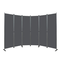 Paravent 6 Panneaux Gris Cadre Acier Autoportant 304 x 180 cm