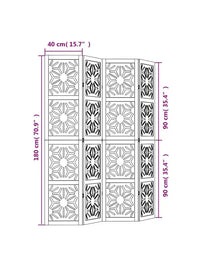 Paravent 4 Panneaux Bois de Paulownia Ajouré Noir Motif Géométrique 180 cm