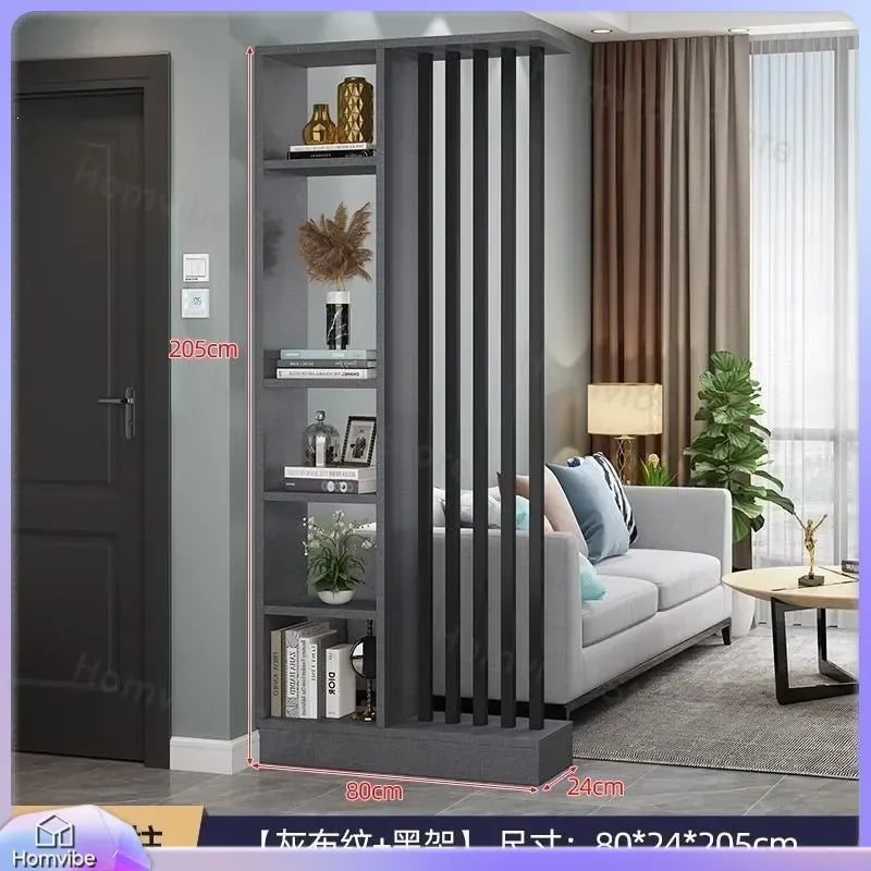 Étagère séparatrice de pièce à lames verticales blanc noir gris, pour un espace ouvert