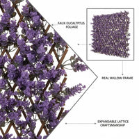 Brise-Vue Extensible Feuillage Artificiel Violet Cadre Saule 180 x 90 cm